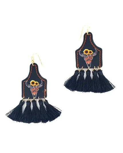 Stylish Western Cow Skull And Tassel Drop Earring - ShopEasier