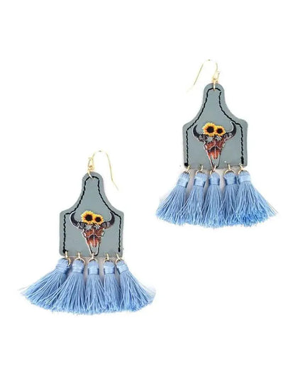 Stylish Western Cow Skull And Tassel Drop Earring - ShopEasier