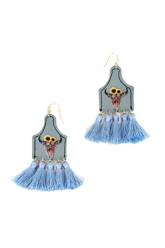 Stylish Western Cow Skull And Tassel Drop Earring - ShopEasier