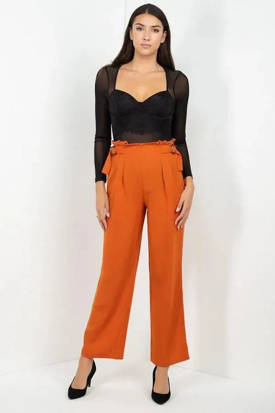 High Waist Paperbag Wide Pants - ShopEasier