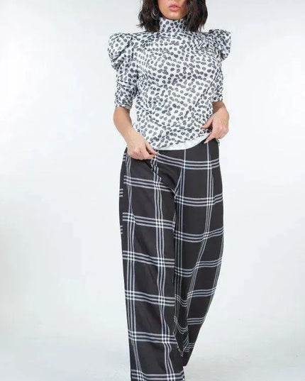 High Waist Plaid Print Wide Leg Pants - ShopEasier