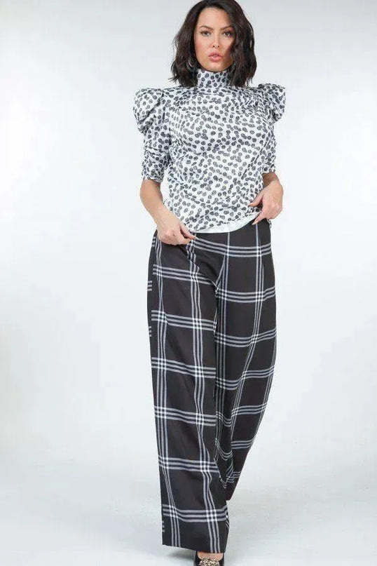 High Waist Plaid Print Wide Leg Pants - ShopEasier