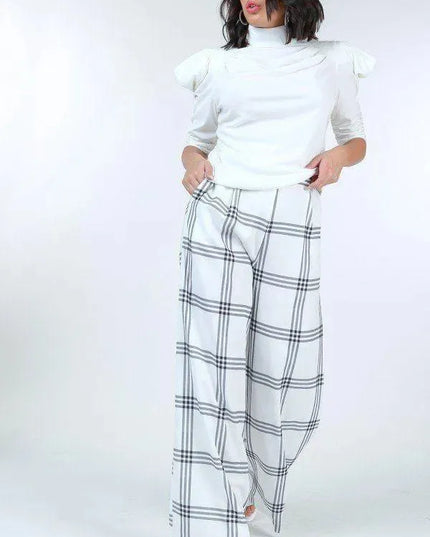 High Waist Plaid Print Wide Leg Pants - ShopEasier