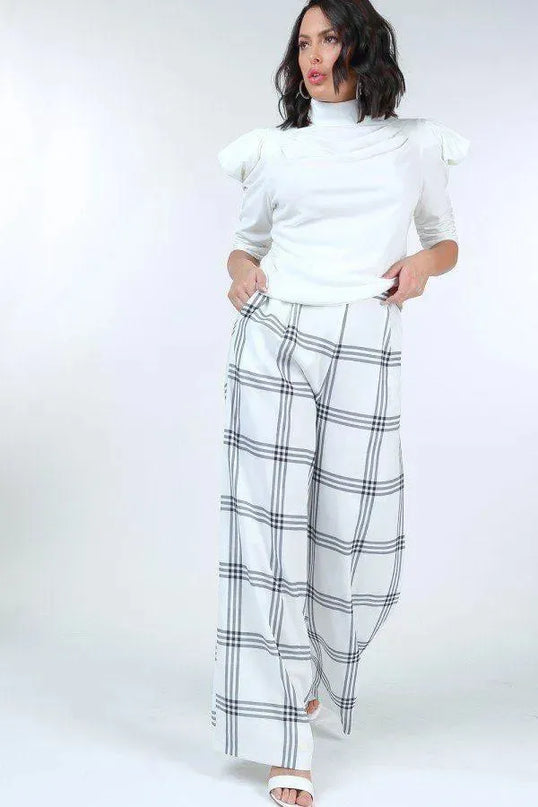 High Waist Plaid Print Wide Leg Pants - ShopEasier