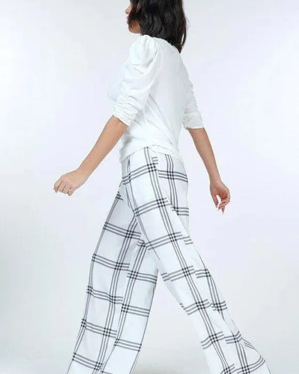 High Waist Plaid Print Wide Leg Pants - ShopEasier