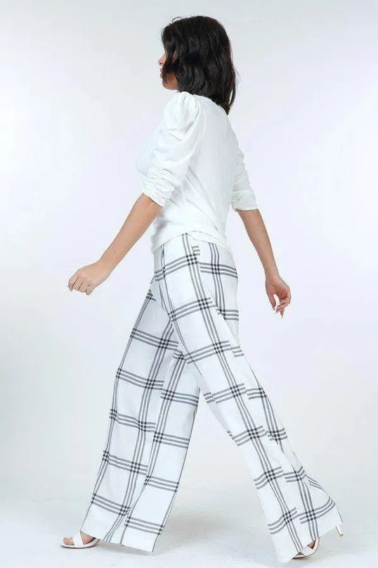 High Waist Plaid Print Wide Leg Pants - ShopEasier