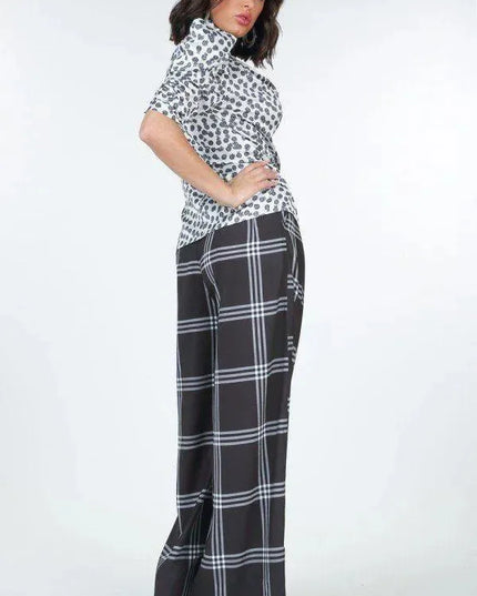 High Waist Plaid Print Wide Leg Pants - ShopEasier