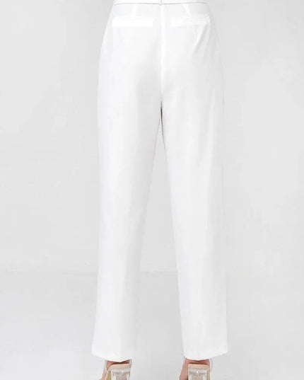 A Solid Pant Featuring Paperbag Waist With Rattan Buckle Belt - ShopEasier