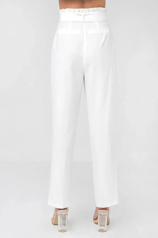 A Solid Pant Featuring Paperbag Waist With Rattan Buckle Belt - ShopEasier