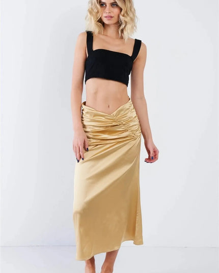 Satin Ruffle Waist Midi Skirt - ShopEasier