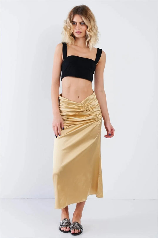 Satin Ruffle Waist Midi Skirt - ShopEasier