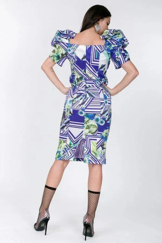 Puff Sleeve Bodycon Print Dress - ShopEasier