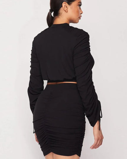 Ruched Long Sleeve And Skirt Set - ShopEasier