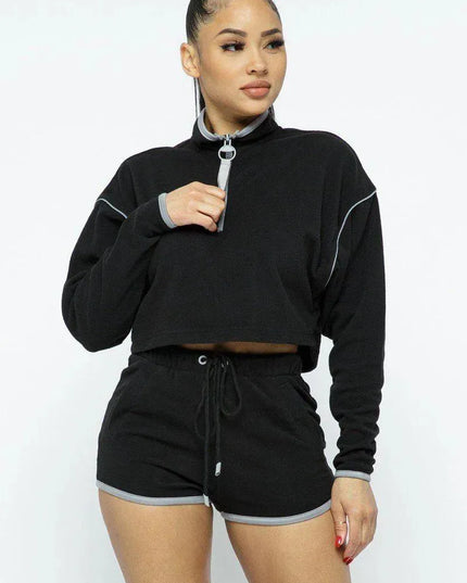 Sporty Crop Top Sporty High-waist Shorts Set - ShopEasier