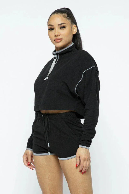 Sporty Crop Top Sporty High-waist Shorts Set - ShopEasier