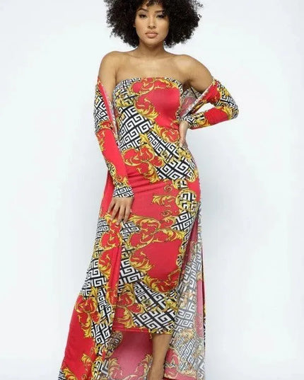 Venechia Print Tube Dress With Cardigan Set - ShopEasier