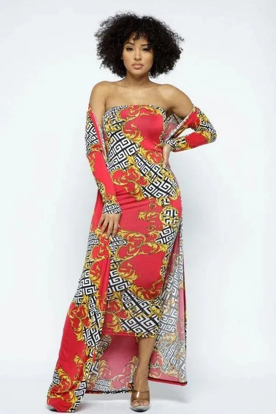 Venechia Print Tube Dress With Cardigan Set - ShopEasier