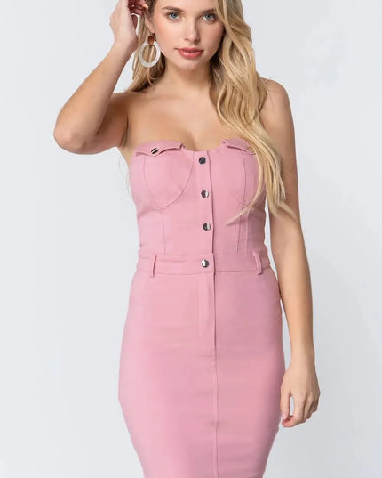 Strapless Button Down Mini Dress - ShopEasier