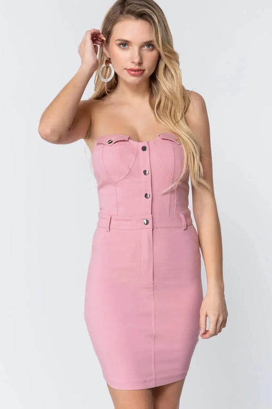 Strapless Button Down Mini Dress - ShopEasier