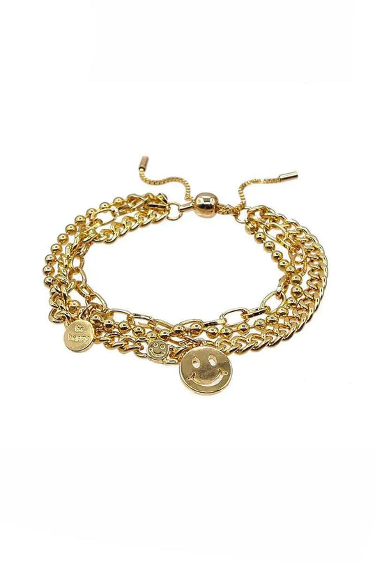 Metal Layered Smile Charm Bracelet - ShopEasier