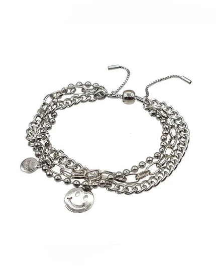 Metal Layered Smile Charm Bracelet - ShopEasier