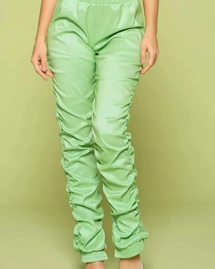 Leather Pu Ruched Pants - ShopEasier