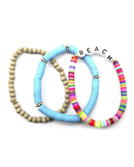 Fashion Wood Rubber Disc Bead Beach Letter Stretch Multi Bracelet - ShopEasier