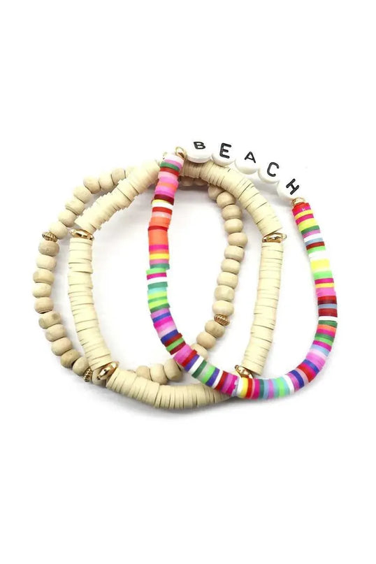 Fashion Wood Rubber Disc Bead Beach Letter Stretch Multi Bracelet - ShopEasier