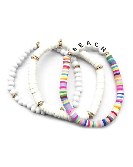 Fashion Wood Rubber Disc Bead Beach Letter Stretch Multi Bracelet - ShopEasier