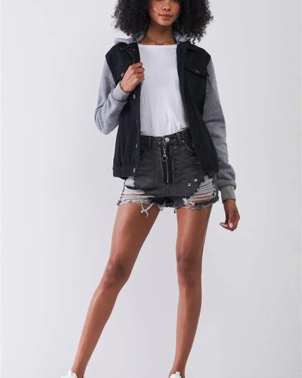 Ripped High-waist Front Zip-up Raw Hem Detail Distressed Mini Shorts - ShopEasier