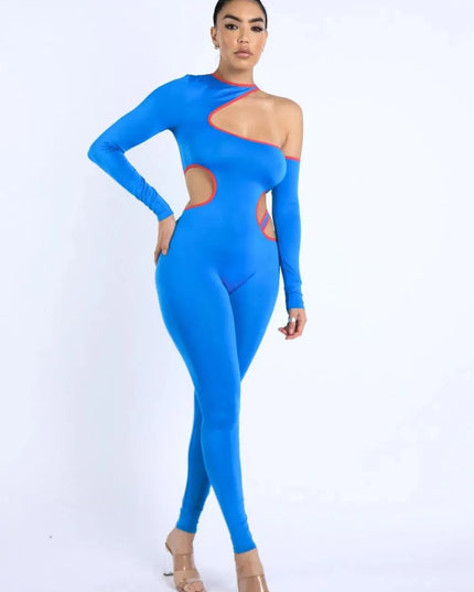 Color Binding Detailed Cutout Jumpsuit - ShopEasier