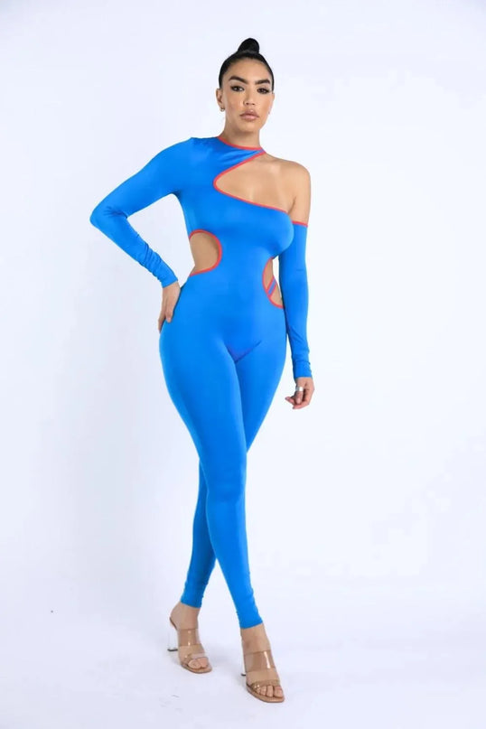 Color Binding Detailed Cutout Jumpsuit - ShopEasier