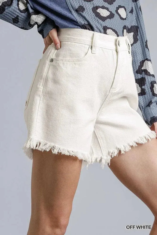 High Rise Denim Shorts With Raw Hem - ShopEasier