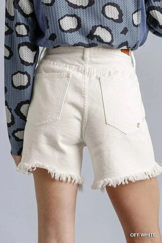 High Rise Denim Shorts With Raw Hem - ShopEasier