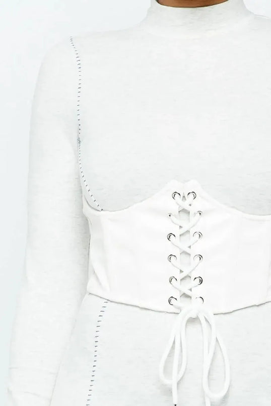 Mock Neck Long Sleeve Bodycon Mini W Bustier Detail And Stitching - ShopEasier