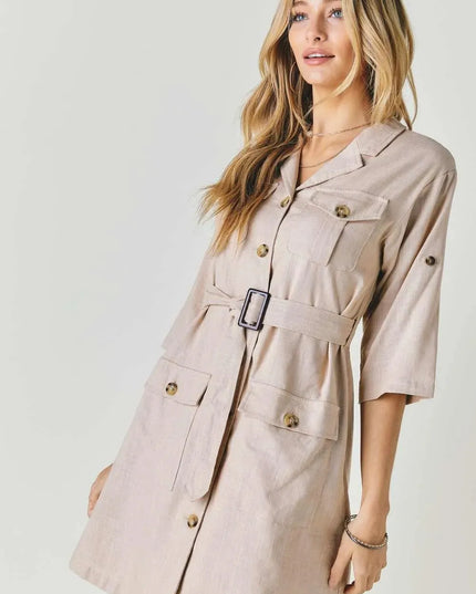 Drop Shoulder With Saist Tie Belted Dress - ShopEasier