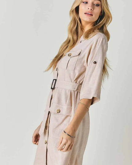 Drop Shoulder With Saist Tie Belted Dress - ShopEasier