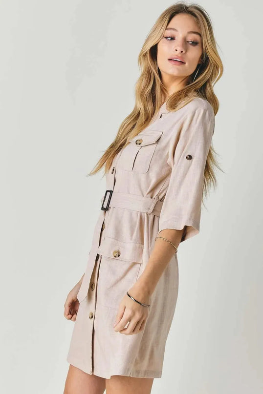 Drop Shoulder With Saist Tie Belted Dress - ShopEasier