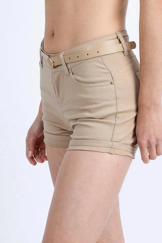 High Rise 5 Pockets Roll Up Hem Shorts - ShopEasier