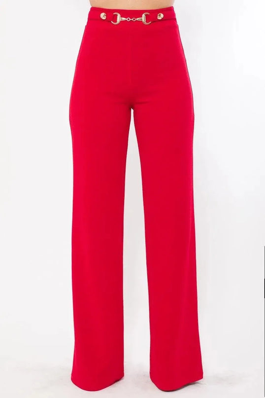 Waist Button And Buckle Detailed Fashion Pants - ShopEasier