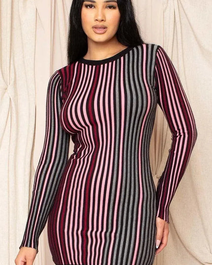 Multi-color Striped Ribbed Dress - ShopEasier