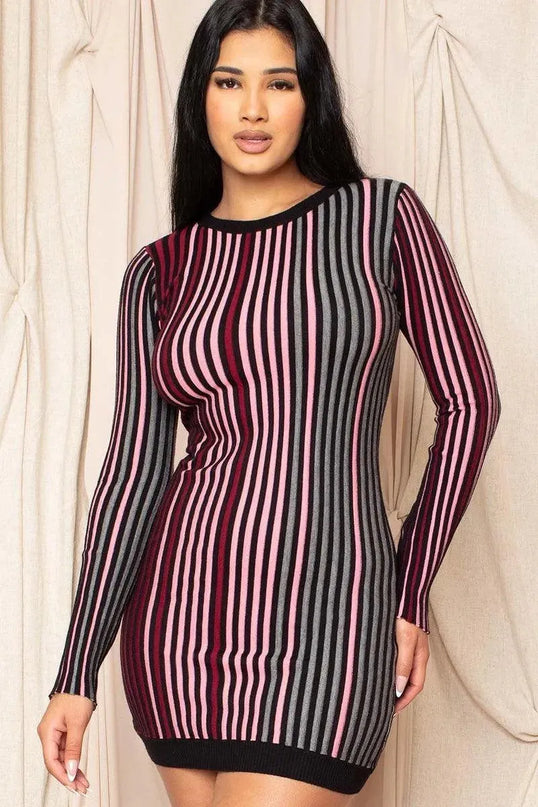 Multi-color Striped Ribbed Dress - ShopEasier