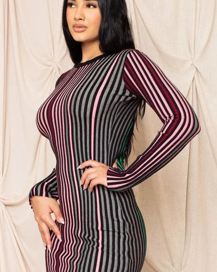 Multi-color Striped Ribbed Dress - ShopEasier