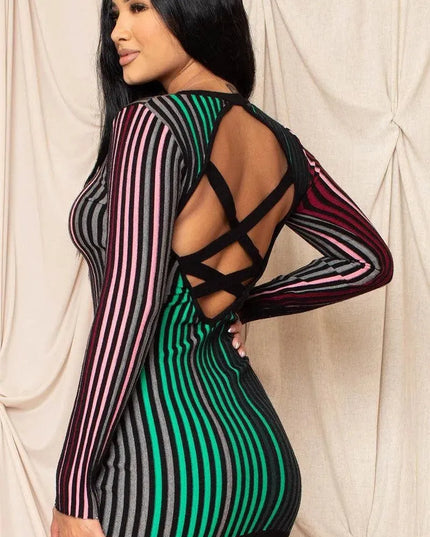 Multi-color Striped Ribbed Dress - ShopEasier