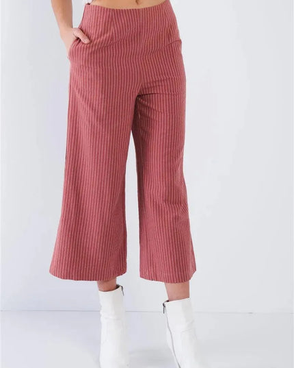 Dusty Rose Pink Cotton Pinstripe Gaucho Pants - ShopEasier