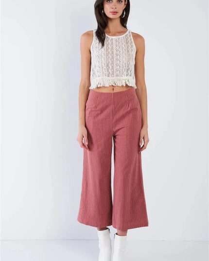 Dusty Rose Pink Cotton Pinstripe Gaucho Pants - ShopEasier