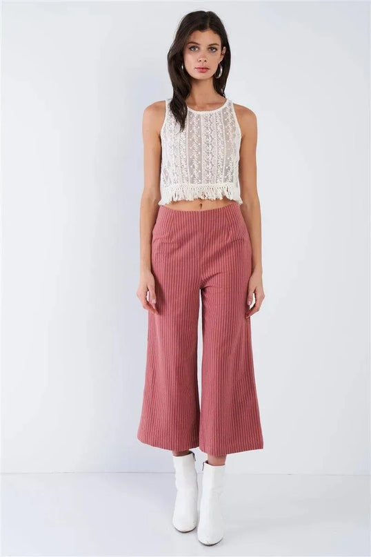 Dusty Rose Pink Cotton Pinstripe Gaucho Pants - ShopEasier