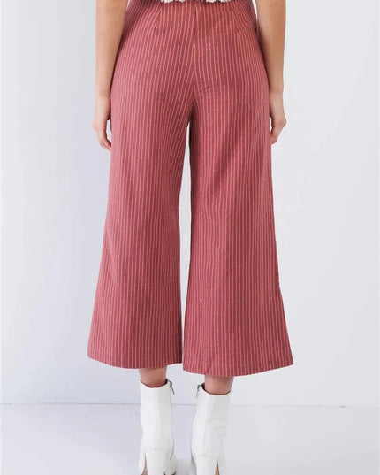 Dusty Rose Pink Cotton Pinstripe Gaucho Pants - ShopEasier