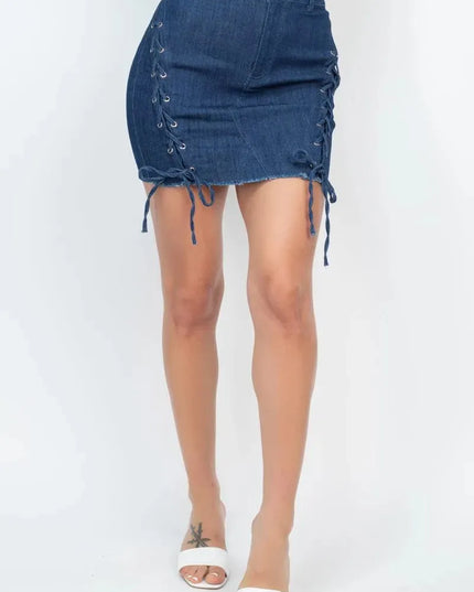 Criss-cross Distressing Hem Skirt - ShopEasier