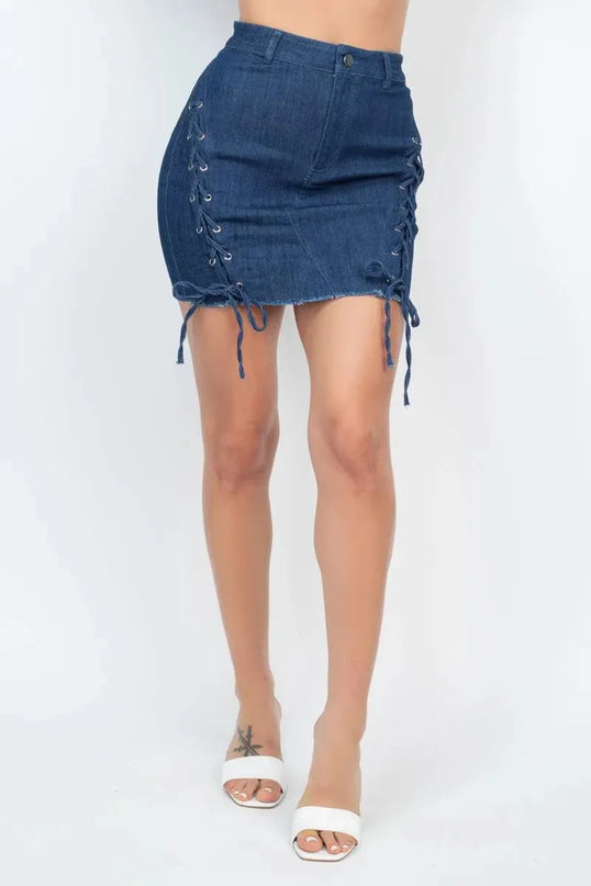 Criss-cross Distressing Hem Skirt - ShopEasier